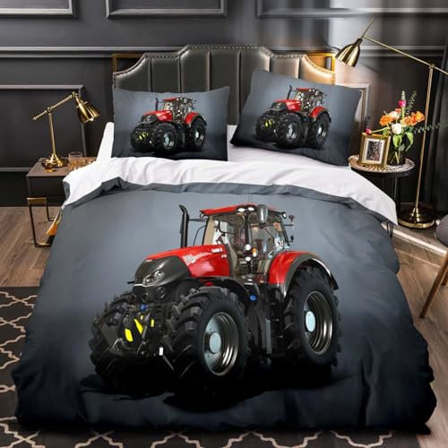 ZZTBQ Bettwäsche für Kinder 135x200 Kinderbettwäsche Bettbezug und Kissenbezug-Set Mähdrescher Traktor Einzelbettwäsche Set