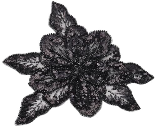 MAYJOYDIY 3D Schwarze Blumen Spitzen Applikationen Pailletten Glasperlen Gaze Verzierungen Zubehör Handgefertigte Funkelnde Spitzen Blumenaufnäher Für Hochzeitskleider Taschen DIY Näh Bastelbedarf