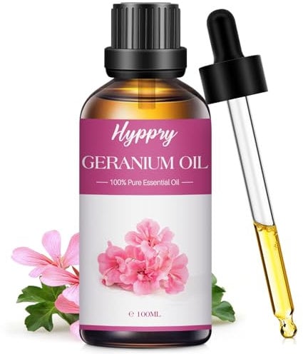 Hyppry 100ml Geranium Essential Oils, 100% Pure Geranium Oils for Diffusers, Aromatherapy, Home Fragrance, Massage, Skin Care, DIY Perfume, Soap & Candle Making