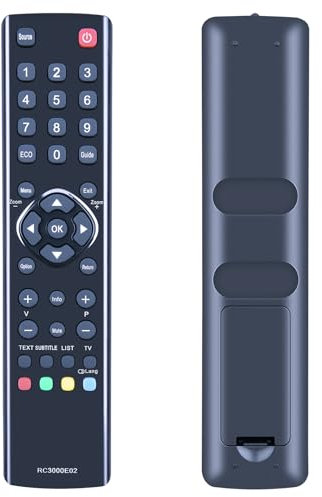 TCNOUMT RC3000E02 Télécommande Universelle de Rechange pour téléviseur Thomson TCL LED LCD modèles L40E5200F L32E5300 L40M11FPVR L19E4103 RC3000E01 Noir