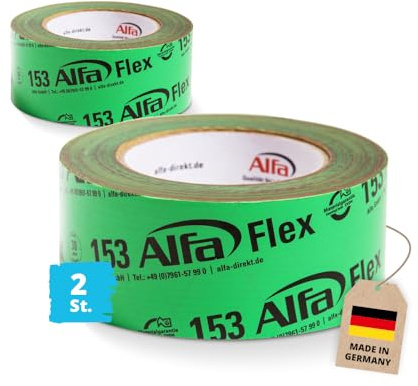 Alfa 2x Flex Folienklebeband 60 mm x 25 m Dampfsperre Klebeband Dachfolie | Profi Qualität – Hochleistungsklebeband für Dampfsperren, Dachfolien und OSB-Platten, dauerhaftes & luftdichtes verkleben