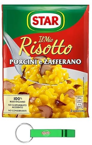 20 x Star Il Mio Risotto Funghi Porcini e Zafferano – Arroz cremoso con setas porcini y azafrán, 100% italiano, 175 g + llavero Beni Culinari gratis