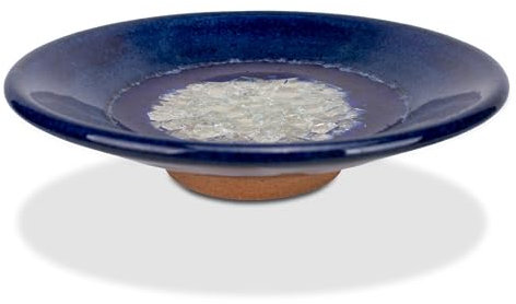 100 North Dock 6 Pottery Unique Handmade 4.5 Inch Diameter Glazed Ceramic and Sparkling Glass Home Décor, Trinket Jewelry Tray, Decorative Bowl, Navy Blue