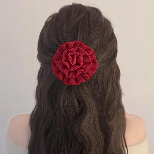 Inateannal Attache Cheveux Fleur Rouge Élastique En Caoutchouc Grande - Accessoires Fait Main Bijoux Pour Femmes