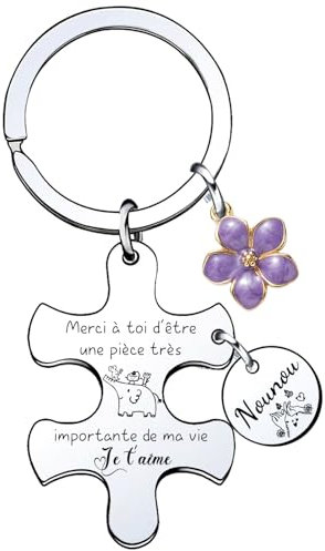 Cadeau Nounou,Porte Clé Nounou,Cadeau Nounou Noel,Cadeau Nounou Original fin de Contrat,Cadeau pour Nounou Porte Clef Cadeaux Nounou Merci Cadeau Noël Nounou Porte Clés Nounou Personnalisable (5)