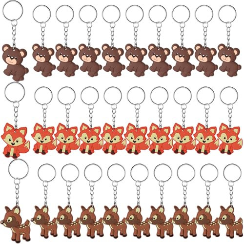 GOTDYBST 30 StüCk SchlüSselanhäNger Kinder, Tierischer SchlüSselanhäNger, Tiere Party Mitgebsel - Fuchs, BäR, Hirsch, Mitgebsel Kindergeburtstag, Langlebig, Sicher Und Geruchlos