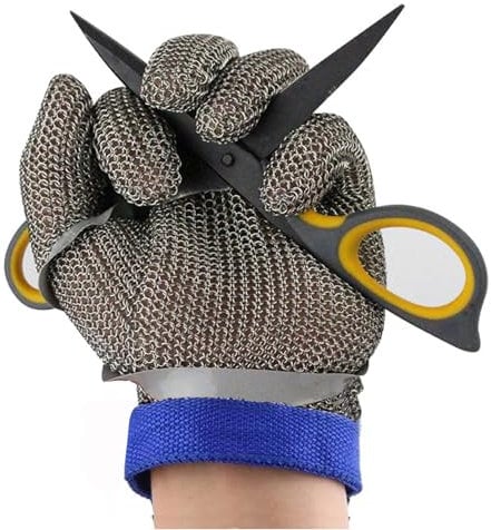 ARHEORMUH 5pcs Knife Resistant Gloves With Adjustable Nylon Wristband, Men Women Stainless Steel Ring Chainmail Gloves(XS)