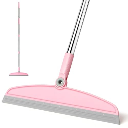 XXFLOWER Wasserschieber Bodenabzieher Duschabzieher Langer Stiel,Abzieher Boden Wasserabzieher Auto mit Verstellbarem Stiel,Gummiabzieher für Boden Dusche Rosa-Grau