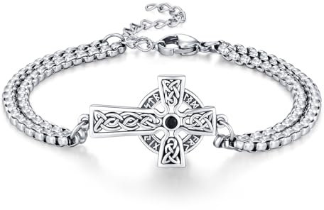 MEDWISE Keltisches Kreuz Armband Herren 925 Sterling Silber Keltisch ViKing Kreuz Anhänger Armband 7.5+2 Zoll Keltisch Schmuck für Damen Männer Jungen Mädchen Geschenke