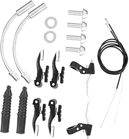 HONMEET Fahrradbremsen Set aus Aluminiumlegierung Schwarz 2 Bremshebel 2 Bremskabel Leicht zu Montieren für Fixed Gear Bikes Bremssystem Satz