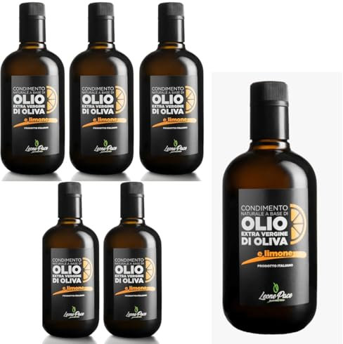 Leone Pace dal 1910- Condimento Naturale a base di Olio Extravergine di Oliva aromatizzato con limoni freschi spremuti, gusto morbido con note agrumate, ideale per esaltare piatti e insalate- 6X0,5 lt