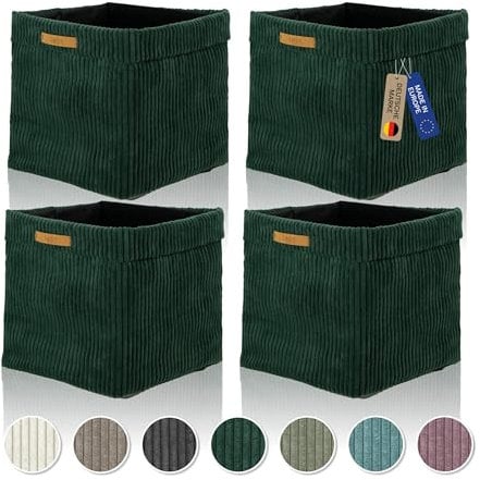 Lycce Kallax Boxen Cordstoff 4er Set | faltbare Aufbewahrungsboxen 33 x 33 x H31 cm mit abnehmbarem Cordbezug waschbar | Ordnungsboxen passend für Kallax Regal in grün