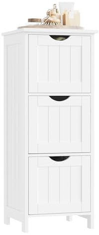 WOLTU Badezimmerschrank, Badschrank, Beistellschrank mit 3 Schubladen, schmales Regal für Badezimmer Wohnzimmer Küche, modern, Weiß, 32x81x30 cm