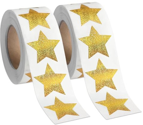 1000 Stück Aufkleber Sterne Gold, Glitzersterne Sticker Sternes, Sticker Weihnachten Selbstklebende, Belohnung Stickers für Kinder, Sterne Aufkleber für Scrapbooking, Grußkarten, Geschenke (2 Rolle)