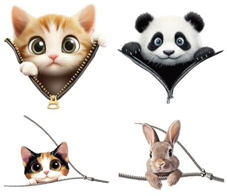 arricraft 4 Stück Aufnäher Zum Aufbügeln 4 Größe Reißverschluss Tiere Bügelbilder Aufkleber Hitze Süße Cartoon Kätzchen Pandas Hase Transferaufkleber Kunststoff Waschbar Patches Für Kleidung