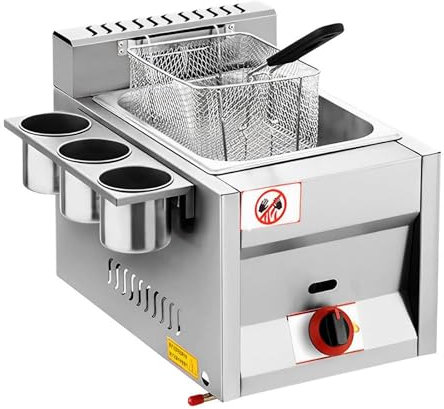 ENWYTE Freidora a Gas Freidora Comercial de GLP de Acero Inoxidable con Tapa de Cesta Freidora de Calentamiento rápido for restaurantes, supermercados, Puestos de Comida rápida(8L)