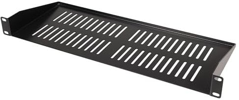 PULSE 19” 1U Vented Rack Shelf, 180mm Depth, Heavy Duty 1.5mm Steel, Black Powder Coated, Slim Space-Saving Rackmount Storage for Servers, Audio Equipment, Electronics - RKSV-1U180