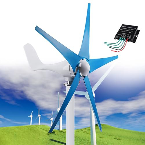 12000W Wind Turbine Generator Kit for Home, Wind Generator 12V/24V/48V, Low Start-Up Speed Free-Energy Generator Wind Power Generator Kit, Industrial Energy Windmill Generator,Blue-24V
