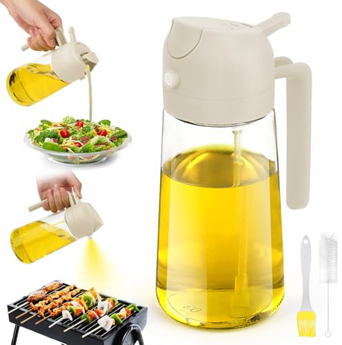 LWMTT Pulverizador Aceite Spray 2 en 1, 470ml Aceite Cocina, Aceitera Antigoteo,Rociador Para Cocinar,Pulverizador Aceite Freidora Aire para Cocina,Freidora de Aire,Ensalada, Barbacoa (Blanco)