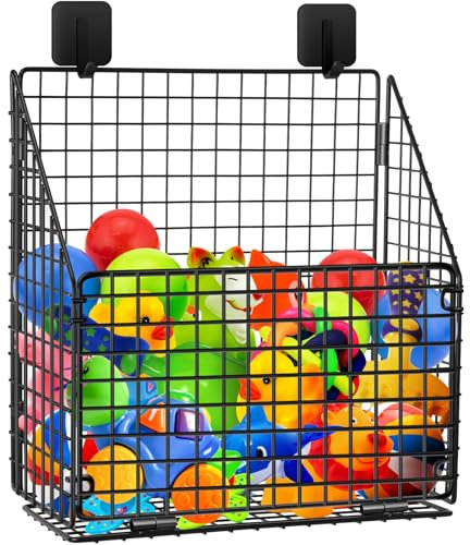 Bath Toy Storage Organizer Basket, Large Metal Foldable Bathtub Shower Toy Organizer, Wall Mounted Hanging Shower Basket, Bath Toy Holder For Bathtub for Sorting Toys/Clothes/Toiletries,Easy Access