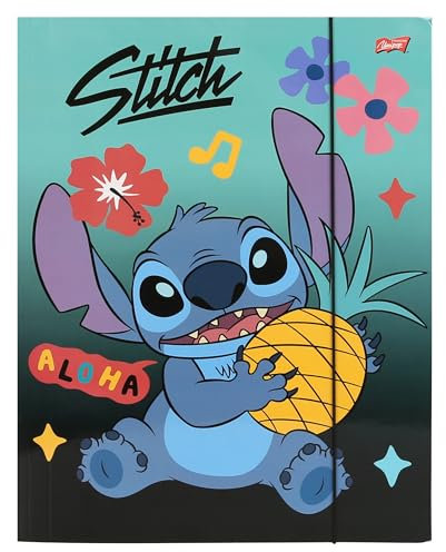 DISNEY Stitch Chemise avec élastique, pour enfants, dossier scolaire, colorée A4 (Vert)
