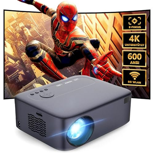 [Elektrischer Fokus/Trapezkorrektur/Zoom] Beamer, Beamer 4K Unterstützt 600ANSI WiFi6 Zwei-Wege Bluetooth, Native 1080P Heimkino Videoprojektor, Kompatibel mit Smartphone/TV-Stick/Laptop/Konsole