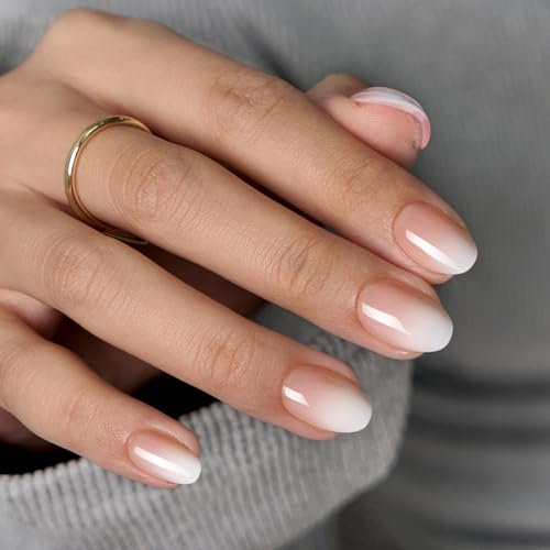 BTArtbox Extra Short Press On Nails - Peach Ombre Almond False Nails with Glue, Lightweight Natural Stick on Nails for Women in 16 Sizes, 32 Pcs Soft Gel Fake Nail Kit