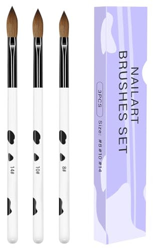 3 Pcs Acrylic Nail Brush Set Size 8/10/14 Wooden Handle Nail Brushes for Gel Nails Professional Nail Brush for Acrylic Powder Nail Art Extension and 3D Nail Carving for DIY Home Salon Nail Art Tool