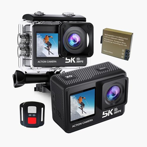 BLHXDM Helmkamera Motorrad Action Cam 5K30FPS,Unterstützung 4K60FPS,50MP WiFi,170° Ultra Weitwinkel Full HD mit EIS, 2.4G Fernbedienung,für Fahrrad Motorrad