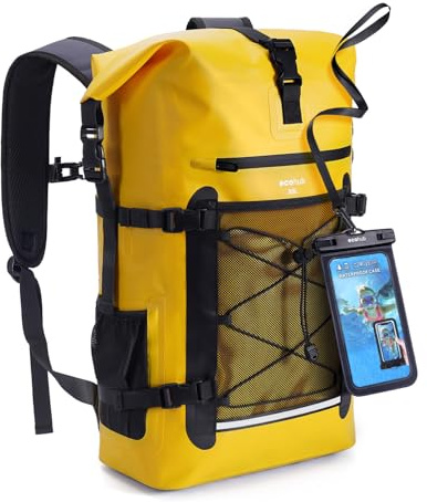 ECOHUB Waterproof Backpack for Women Men, 30L Roll-Top Closure Heavy Duty Dry Bag for Travel Kayaking Boating Hiking Floating with IPX8 Phone Case