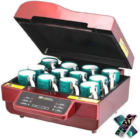 Machine à four sous vide à sublimation 3D, transfert de chaleur multifonction avec contrôle intelligent de la température, prend en charge 12 tasses à la fois pour impression de tasses et étuis de