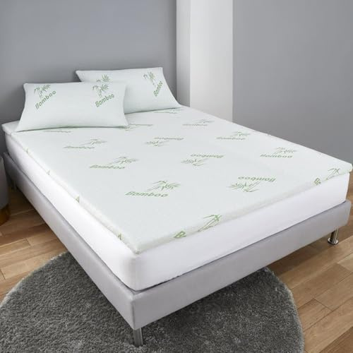 Home Sweet Home UK 2CM Bamboo Mattress Topper, Memory Foam Cooling Mattress Pad Double Size Bed Removable Zip Cover, Extra Firm Bed Toppers