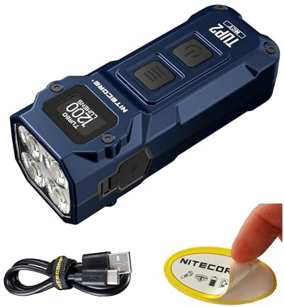 Nitecore TUP2 (Tup 2) 1200 Lumen Rechargeable Keychain Flashlight – Multi-Color Temperature (Warm/Neutral/Cool) EDC Light USB-C Fast Charging Digital Display Lightweight Sticker (Blue)