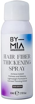 BY MIA Hair Fiber Thickening Spray Dark Brown 80ml for Thinning Hair, Root Touch Up, Fuller Volume - Lightweight Natural Finish for Men & Women