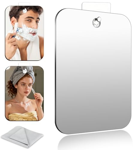 Houbobo Fogless Shaving Mirror, Anit-Fog Hanging Bathroom Shower Mirror with Microfiber Cleaning Cloth, Includes Long-Lasting Adhesive Hook for Wall, Portable Travel Mirror for Men and Women