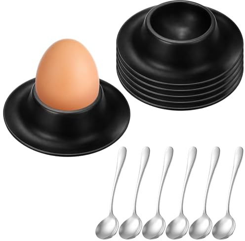 YQOPDEBD Eierhalter, 6er Set Eierbecher Lustig mit Löffeln, Eierbecher Schwarz für Frühstückstisch, Eierbecher Schwarz Matt, Praktische Eierbecher für Haushalt