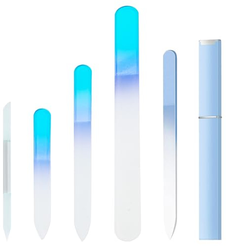 5 Pcs Glass Nail File Set,Crystal Nail File & Glass Cuticle Pusher,Double Sided for Shaping Styling Natural and Artificial Nails Home Salon