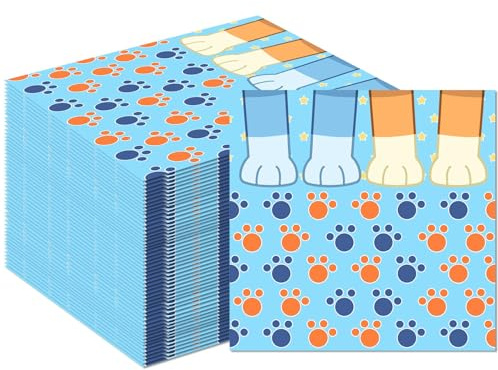 20 Stück Hundepfoten Servietten, 33x33 cm Hunde Geburtstag Deko Servietten, Hundegeburtstag Papierservietten, Hunde Deko Geburtstagsservietten, Tiere Papierservietten