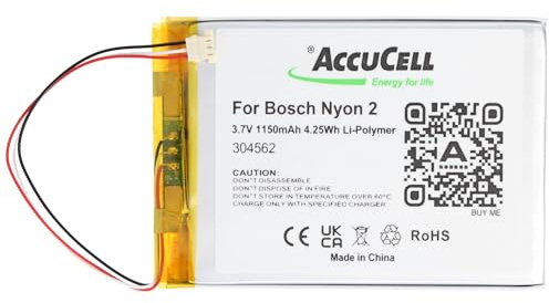 AccuCell Akku kompatibel für Bosch Nyon 2, 3.7V 1150mAh, IP304562, 1ICP3/45/62