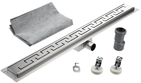 KOBERT GOODS Edelstahl-Rinne G028-100cm mit Siphon und Haarsieb als Komplett-Set Boden und Dusch-Ablauf Unterschiedliche Muster und Variationen in den Größen 50-120cm erhältlich