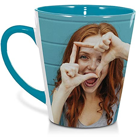 LolaPix Taza Personalizada con Foto. Tazas Desayuno Originales. Regalos Personalizados con Foto Capacidad 300ml. Taza cónica Azul Claro