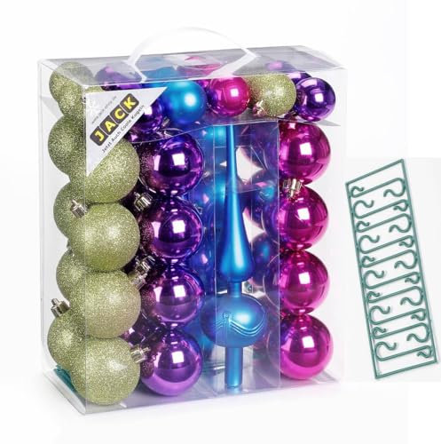 JACK by Inge 47x Kunststoff Kugel Christbaumkugeln Ø 4+6cm mit Spitze + Haken Glanz Glitzer Matt, Farbe:Bunt