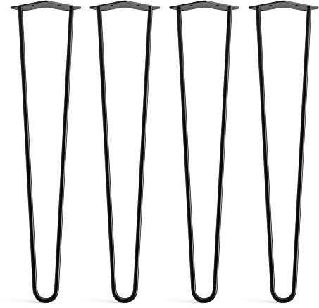 DT Ironcraft Haarnadel-Beine, 61 cm, 2 Stangen, 10 mm, Schwarz, mit Bodenschonerfüßen und Schrauben – niedrige Tischbeine