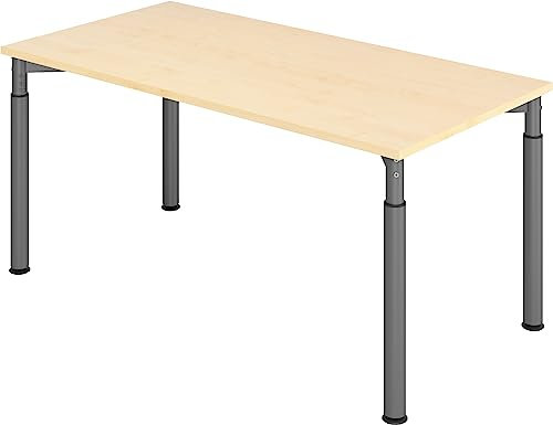 bümö höhenverstellbarer Schreibtisch 160x80 cm in Ahorn, Gestell Graphit - PC Tisch höhenverstellbar & groß, höhenverstellbarer Tisch Büro, großer Computertisch verstellbar, Y-Serie