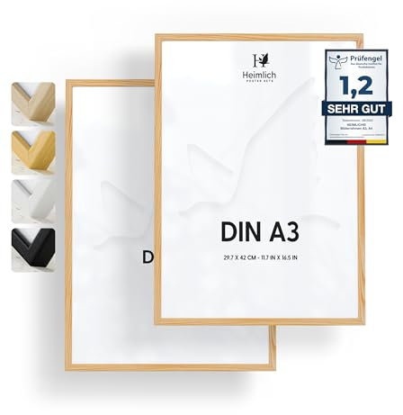 Heimlich® - Cadre photo - A3 29,7 x 42 cm, pin, naturel, lot de 2 - Cadres pour affiches - Fixation murale uniquement