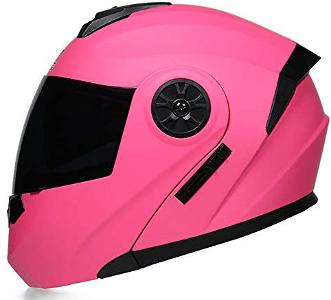 CNSTZX® Motocicletta Motocross Caschi, Modulari Doppia Lente del Motociclo Casco, Unisex Pieno Viso Sicuro Casco Flip-Up Cascos para Moto, Motorino Anti-Fog Helmet Occhiali,Rosa,M