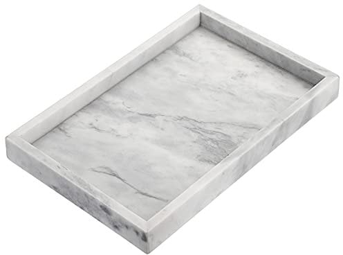 BSTKEY Bandeja de almacenamiento de piedra de mármol natural de 30 x 20 cm, organizador rectangular decorativo para cocina, baño, tocador, mesa de café, color gris