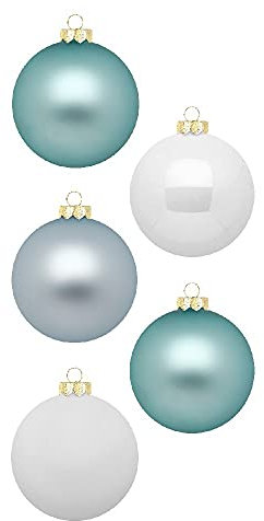Inge Glas Weihnachtskugeln | Schöne Christbaumkugeln aus Glas | 20 Kugeln in Karton-Box | Christbaumschmuck Weihnachtsbaumschmuck Weihnachtsbaumkugeln (Nordic Journey | weiß Mint)