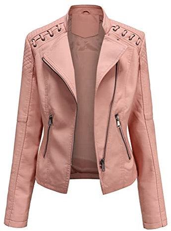 ORANDESIGNE Giacca in Pelle PU Donna Giubbotto Biker Vintage Giubbino Moto Pelle Giacca Corta Slim Fit Risvolto Cerniera Laterale Tasca Cappotto Sottile Giacca in Pelle Scamosciata A Rosa L