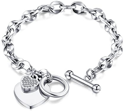 OIDEA Damen Armband Herz mit ot Schnalle: Silber Armkette aus Edelstahl Gliederarmkette Armreif Handgelenk Feiertag Geburtstag Geschenk für Mädchen Freundin Familie